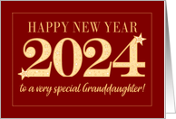 For Granddaughter New Year 2024 Gold Effect on Dark Red with Stars card
