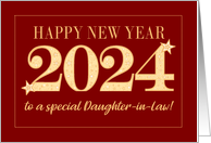 For Daughter in Law New Year 2024 Gold Effect on Dark Red with Stars card
