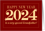 For Grandfather New Year 2024 Gold Effect on Dark Red with Stars card