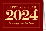 For Son New Year 2024 Gold Effect on Dark Red with Stars card