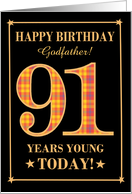 Custom Name or Relation 91st Birthday Orange Plaid on Black Godfather card