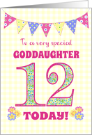 For Goddaughter 12th Birthday with Primrose Flowers and Bunting card