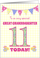 Great Granddaughter 11th Birthday with Primrose Flowers and Bunting card