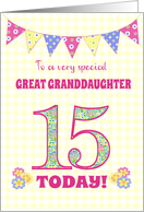 Great Granddaughter 15th Birthday with Primrose Flowers and Bunting card