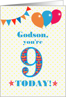 For Godson 9th Birthday with Bunting Stars and Balloons card