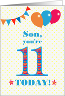For Son 11th Birthday with Bunting Stars and Balloons card