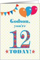 For Godson 12th Birthday with Bunting Stars and Balloons card