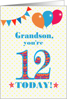 For Grandson 12th Birthday with Bunting Stars and Balloons card