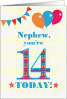 For Nephew 14th Birthday with Bunting Stars and Balloons card