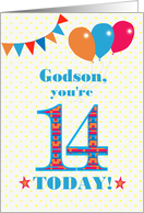 For Godson 14th Birthday with Bunting Stars and Balloons card