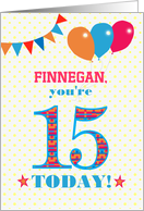 Custom Name15th Birthday with Bunting Stars and Balloons card