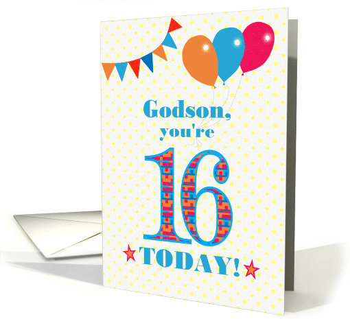 For Godson16th Birthday with Bunting Stars and Balloons card (1750200)