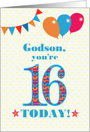 For Godson16th Birthday with Bunting Stars and Balloons card