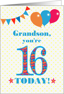 For Grandson16th Birthday with Bunting Stars and Balloons card