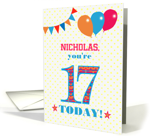 Custom Name Nicholas 17th Birthday with Bunting Stars and... (1750324)