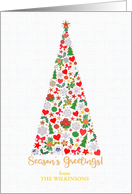 Custom Name Christmas Tree Seasons Greetings Stars and Snowflakes card