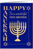 For Twin Brother Hanukkah with Menorah Star of David on Dark Blue card