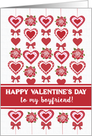 For Boyfriend Valentines Day Red and White Hearts Red Roses and Bow card