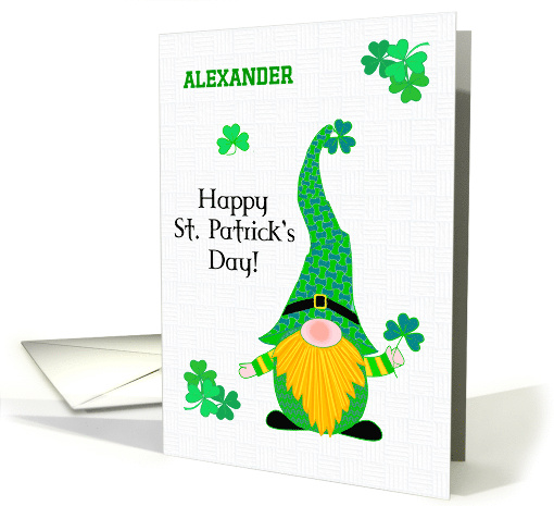 Custom Name St. Patrick's Fun Leprechaun Gnome and Shamrocks card