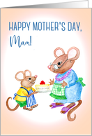 Fun Mother’s Day Greeting for Mam with Cute Mice and Cheesecake card
