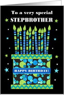 For Stepbrother Birthday Cake with Bright Candles and Stars card