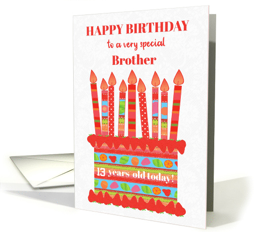 For Brother Custom Age Birthday Cake with Strawberries and Fruits card