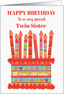 For Twin Sister Custom Age Birthday Cake with Strawberries and Fruits card