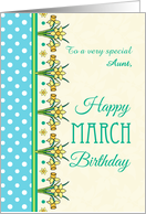 For Aunt March Birthday with Pretty Daffodil Border and Polkas card