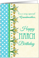 For Grandmother March Birthday Pretty Daffodil Border and Polkas card