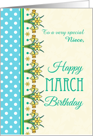 For Niece March Birthday with Pretty Daffodil Border and Polkas card