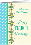 March Birthday Across the Miles with Pretty Daffodil Border and Polkas card