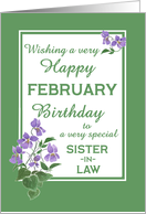 For Sister in Law February Birthday with Watercolour Wood Violets card