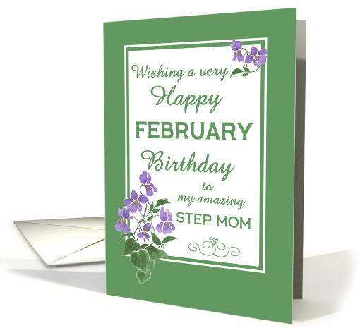 For Step Mom February Birthday with Watercolour Wood Violets card