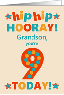 For Grandson 9th Birthday Bright Colours Hip Hip Hooray card