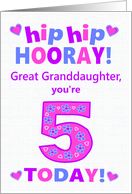 For Great Granddaughter 5th Birthday Hip Hip Hooray Pretty Hearts card