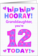 For Granddaughter 12th Birthday Hip Hip Hooray Hearts and Flowers card