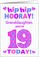 For Granddaughter 19th Birthday Hip Hip Hooray Hearts and Flowers card