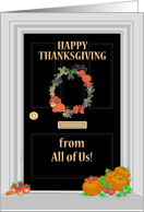 Thanksgiving From All of Us with Chic Front Door Wreath and Pumpkins card