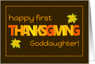 For Goddaughter First Thanksgiving with Word Art Fall Colours Leaves card