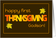 For Godson First Thanksgiving with Word Art Fall Colours Leaves card