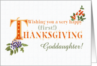 For Goddaughter First Thanksgiving with Fall Berries and Word Art card