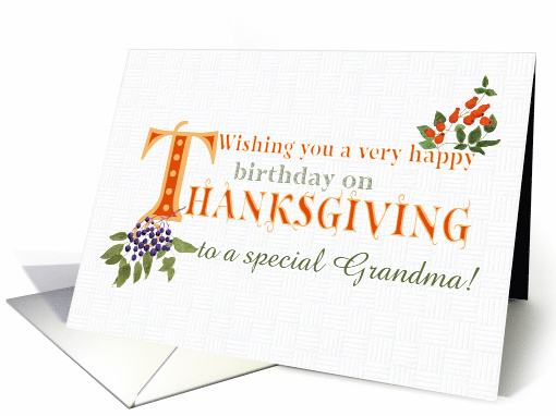 For Grandma Thanksgiving Birthday with Fall Berries and Word Art card