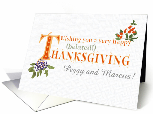 Custom Name Belated Thanksgiving Fall Berries and Word Art card