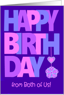 Birthday From Both of Us Pastel Colored Letters on Navy Heart and Flo card