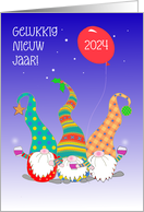 New Year in Dutch Language with Three Cute Nordic Gnomes Blank Inside card