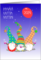 New Year Finnish Language with Three Cute Nordic Gnomes Blank Inside card