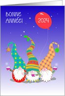 New Year in French Language with Three Cute Nordic Gnomes Blank Inside card