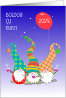 New Year Hungarian Language with Three Cute Nordic Gnomes Blank Inside card