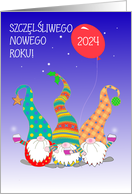 New Year Polish Language with Three Cute Nordic Gnomes Blank Inside card