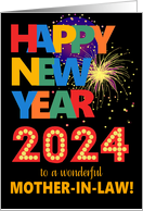 For Mother in Law Happy New Year Bright Lettering and Fireworks card